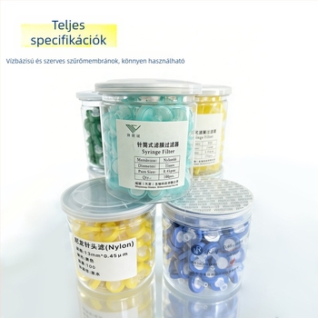 Tűtípusú szűrőmembrán, 13 mm, 0.22/0.45 μm mikroporózus, szerves és vízoldatokhoz, egyszer használatos párna típusú membrán
