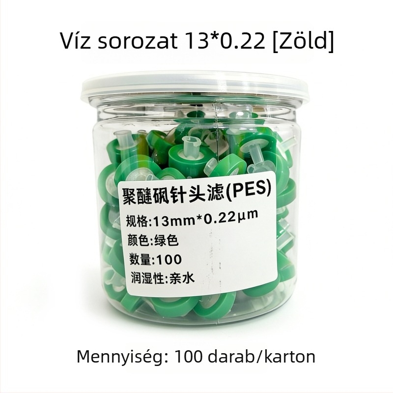 Tűtípusú szűrőmembrán, 13 mm, 0.22/0.45 μm mikroporózus, szerves és vízoldatokhoz, egyszer használatos párna típusú membrán