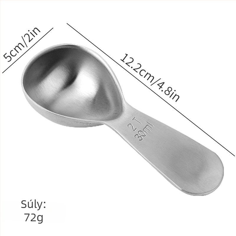 304 rozsdamentes acélból készült kávéskanál mérőkanál tejporhoz és gyümölcsporhoz, 30 ml és 15 ml, középhosszú nyél