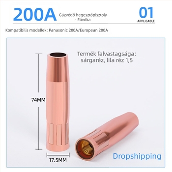 Réz védőcső Panasonic ívhegesztőhöz, gázárnyékolt ívhegesztéshez, kompatibilis 200A/350A/500A