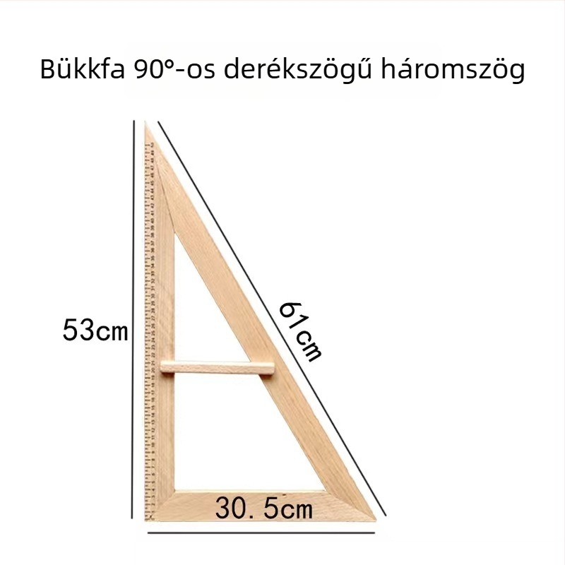 Nagy bükkfa oktatási háromszög félköríves szögmérővel és körzővel