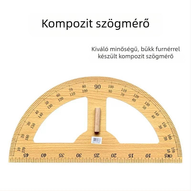 Nagy bükkfa oktatási háromszög félköríves szögmérővel és körzővel