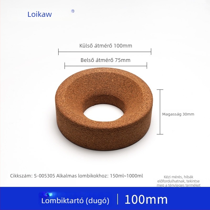 Korkból készült kolba tartó kerek aljú kolbákhoz, korkos alátét, fa laboratóriumi alap