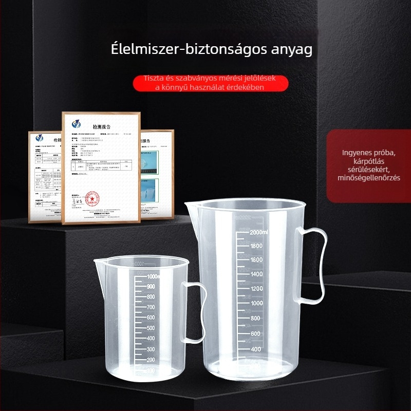 Fedéllel ellátott műanyag mérőedény, élelmiszer-minőségű, mérőjelekkel, tej-tea üzletek és otthoni konyha számára