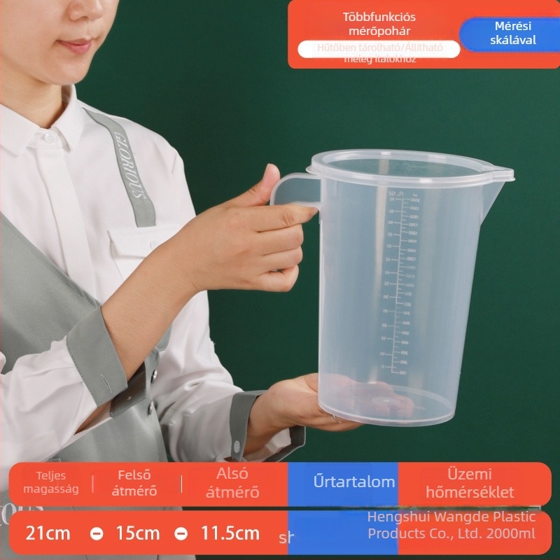 Fedéllel ellátott műanyag mérőedény, élelmiszer-minőségű, mérőjelekkel, tej-tea üzletek és otthoni konyha számára