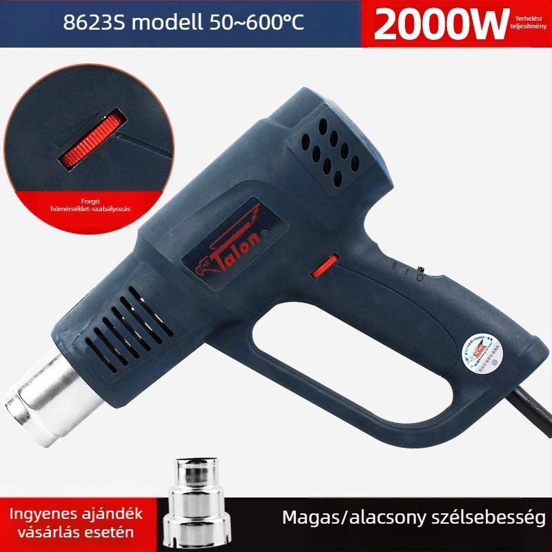 Talon/Delta ipari forró levegőpisztoly digitális kijelzővel, állítható hőmérséklet 50–650°C, 1600W/2000W
