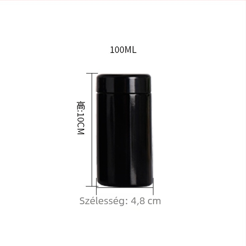 Fekete üveg kapszula palack, légmentesen záró fedéllel – tároló üveg szilárd gyógyszerek és kémiai reagensek számára, 100 ml