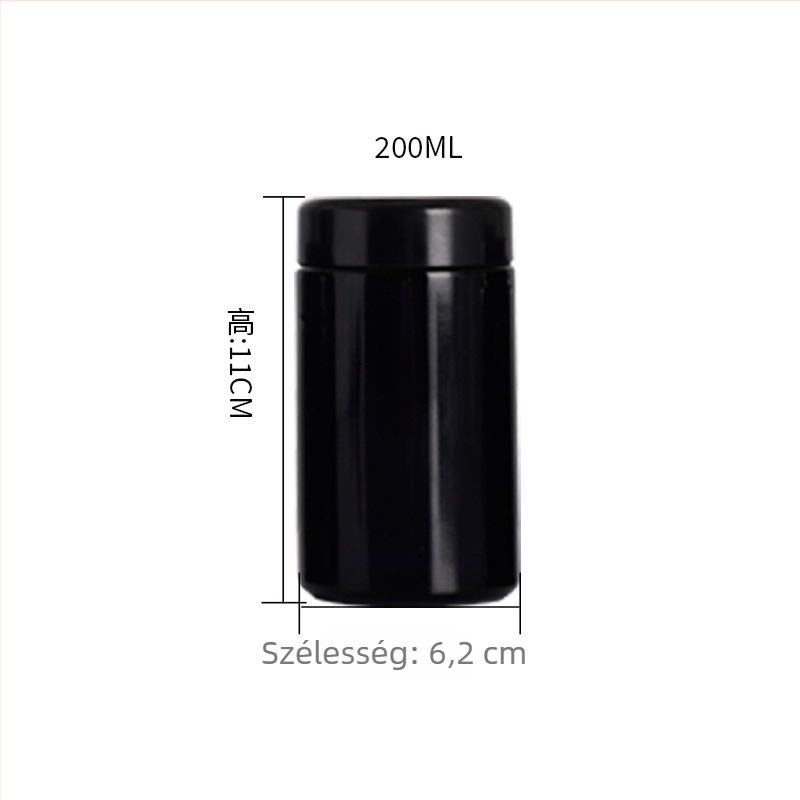 Fekete üveg kapszula palack, légmentesen záró fedéllel – tároló üveg szilárd gyógyszerek és kémiai reagensek számára, 100 ml