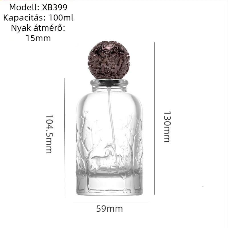 Parfüm mintatároló üveg, vékony 100 ml-es üveg, átlátszó bajonettes kupakkal és permetezővel (üres)
