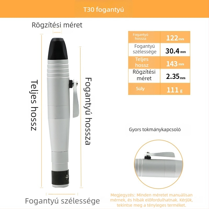 T30 fogóhoz készített markolat és gravírozó kiegészítők – gyors tokmány, rugalmas tengely, 4 mm-es forgó nyél