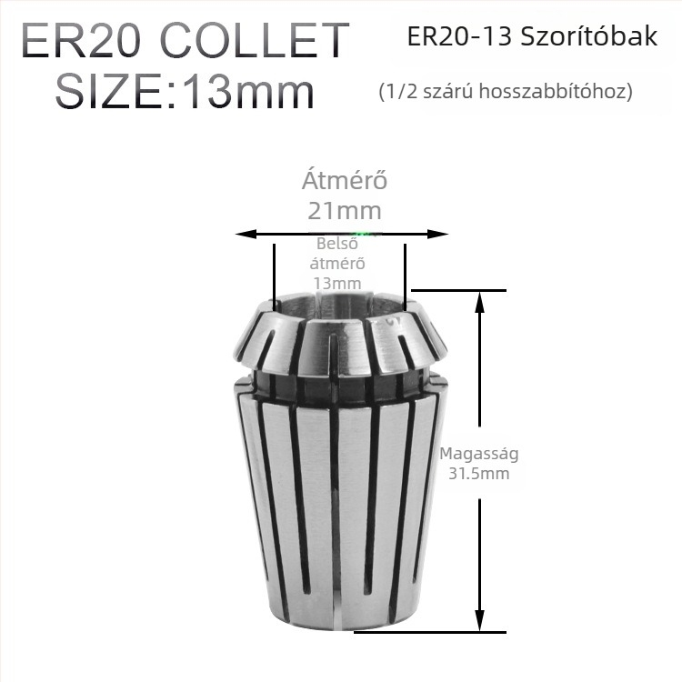 ER tokmányos maró hosszabbító rúd, 1/4" és 8 mm szárakkal, 6 hornyolt kivitel, gravírozáshoz és fafaragáshoz