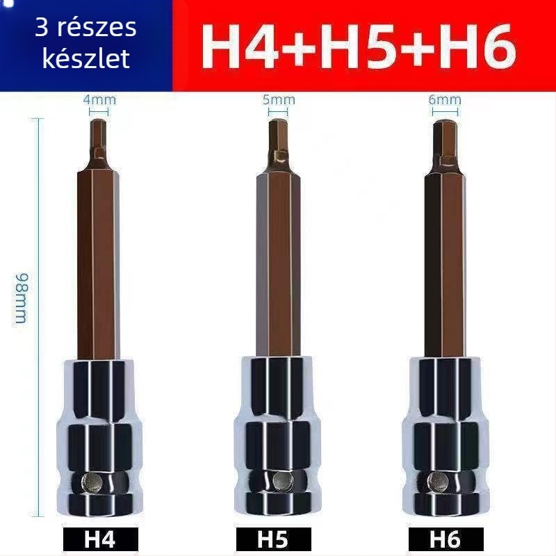 1/2 hüvelykes hosszított hatszögletű aljzatkészlet elektromos- és pneumatikus kulcsokhoz, S2 acél