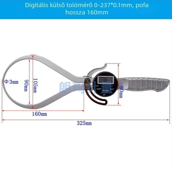 Hosszú állkapcsos digitális tolómérő, nagy tartomány, digitális kijelző, belső és külső mérések, 0-237 mm, állkapcsok hossza 160 mm