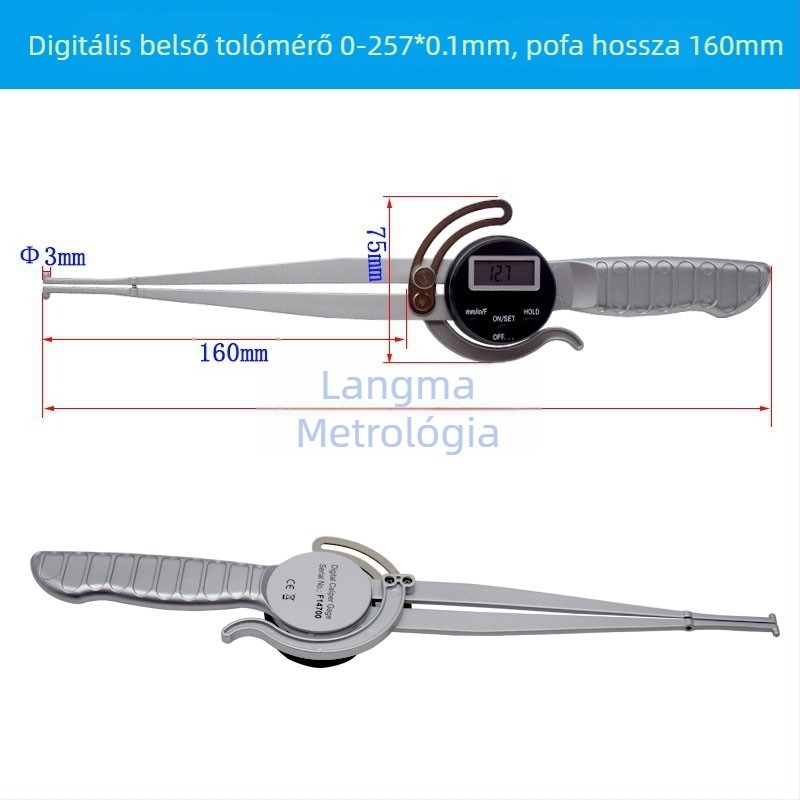 Hosszú állkapcsos digitális tolómérő, nagy tartomány, digitális kijelző, belső és külső mérések, 0-237 mm, állkapcsok hossza 160 mm