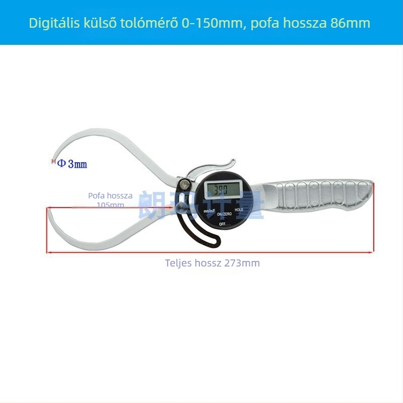 Hosszú állkapcsos digitális tolómérő, nagy tartomány, digitális kijelző, belső és külső mérések, 0-237 mm, állkapcsok hossza 160 mm