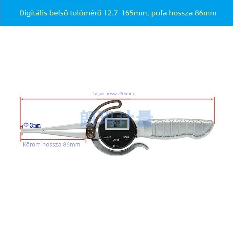 Hosszú állkapcsos digitális tolómérő, nagy tartomány, digitális kijelző, belső és külső mérések, 0-237 mm, állkapcsok hossza 160 mm