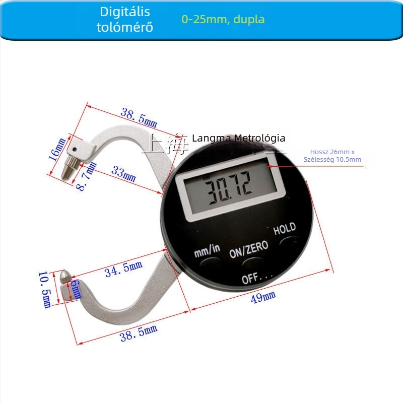 Hosszú állkapcsos digitális tolómérő, nagy tartomány, digitális kijelző, belső és külső mérések, 0-237 mm, állkapcsok hossza 160 mm