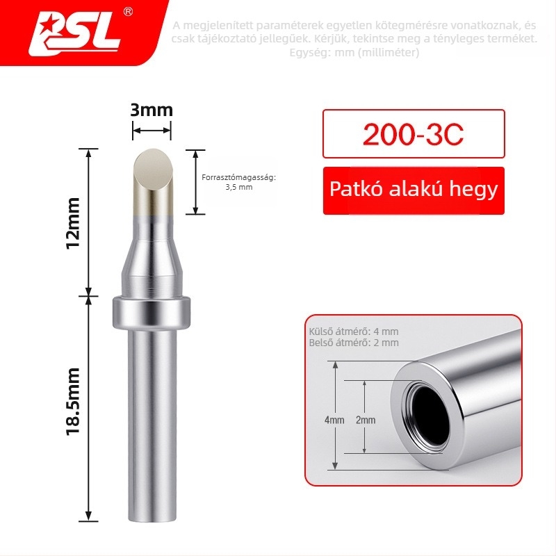 BSL 200 Forrasztóhegy elektromos vasalóhoz, 90W, magas frekvencia, 203 görbe hegy, ellenálló a magas hőmérsékletnek, gyors melegedés