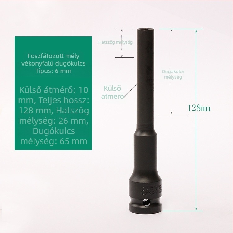 Jayco elektromos kulcs, vékony falú soke, hosszabbító fej, 1/2 hüvelykes hajtás, 6/7/8 mm