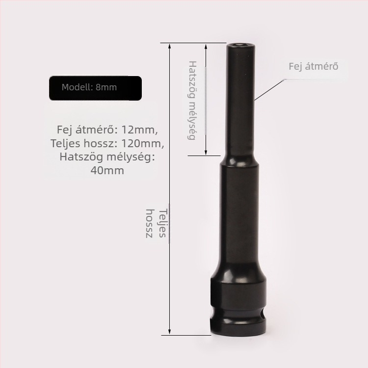 Jayco elektromos kulcs, vékony falú soke, hosszabbító fej, 1/2 hüvelykes hajtás, 6/7/8 mm