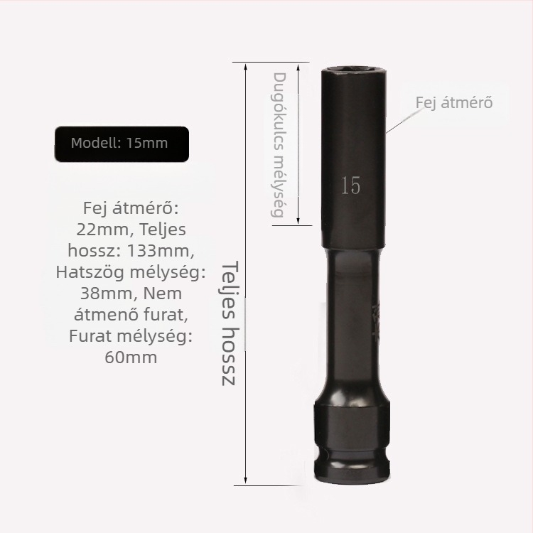 Jayco elektromos kulcs, vékony falú soke, hosszabbító fej, 1/2 hüvelykes hajtás, 6/7/8 mm
