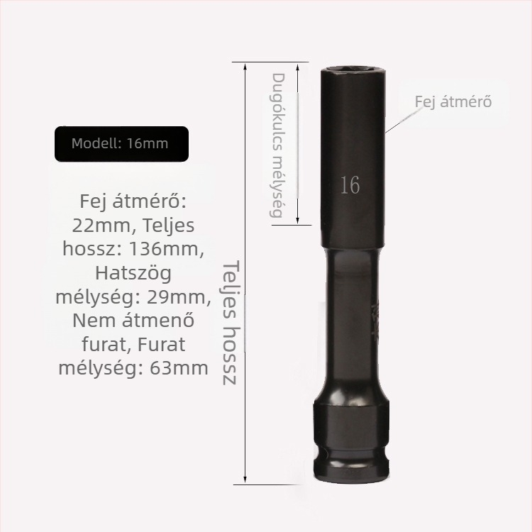 Jayco elektromos kulcs, vékony falú soke, hosszabbító fej, 1/2 hüvelykes hajtás, 6/7/8 mm