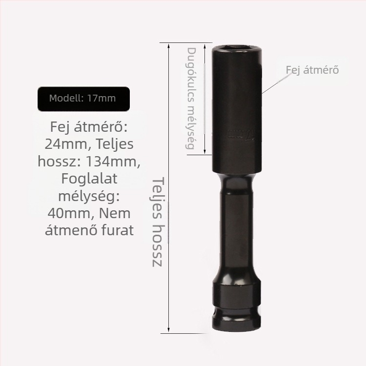 Jayco elektromos kulcs, vékony falú soke, hosszabbító fej, 1/2 hüvelykes hajtás, 6/7/8 mm