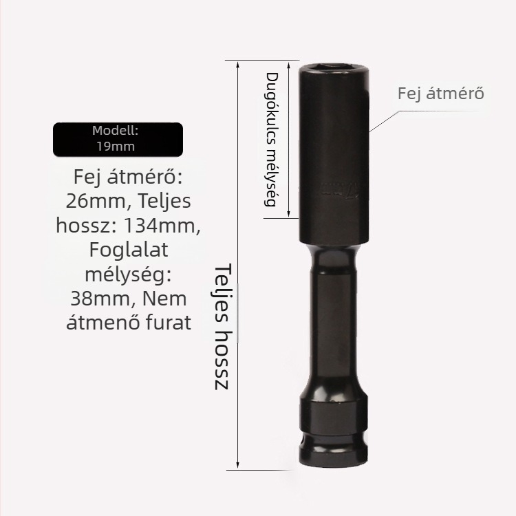Jayco elektromos kulcs, vékony falú soke, hosszabbító fej, 1/2 hüvelykes hajtás, 6/7/8 mm