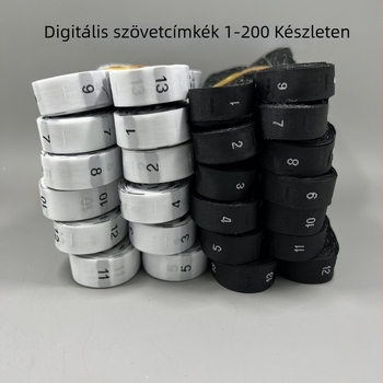 Szövött ruházati címke készlet: méret címke, munkaszám címke, kód címke, ápolási címke (fehér/fekete)