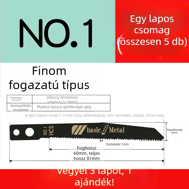 Faipari fűrészhez készült hosszított penge, T244D nagy sebességű acél, 101A0, fémlemez furattal, durva/közepes/finom fogazat.