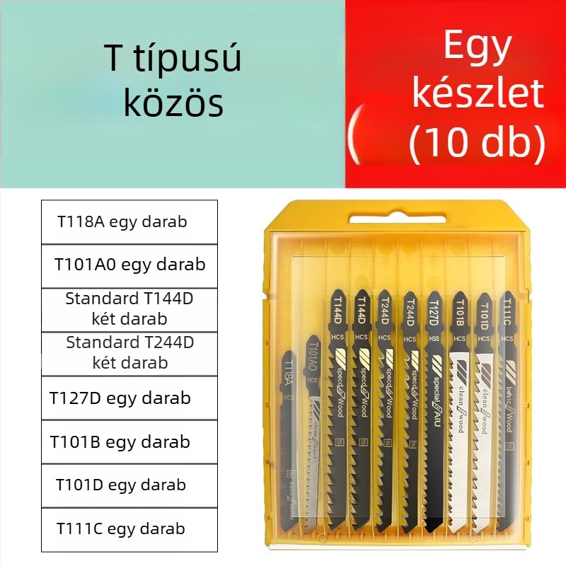 Faipari fűrészhez készült hosszított penge, T244D nagy sebességű acél, 101A0, fémlemez furattal, durva/közepes/finom fogazat.
