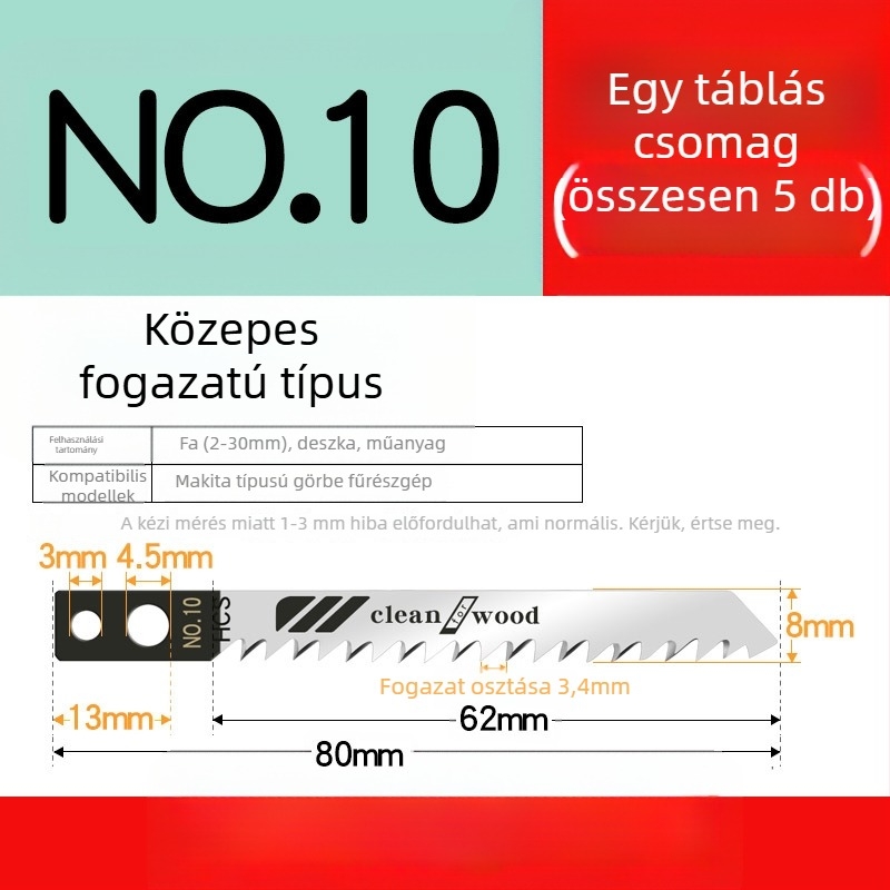 Faipari fűrészhez készült hosszított penge, T244D nagy sebességű acél, 101A0, fémlemez furattal, durva/közepes/finom fogazat.