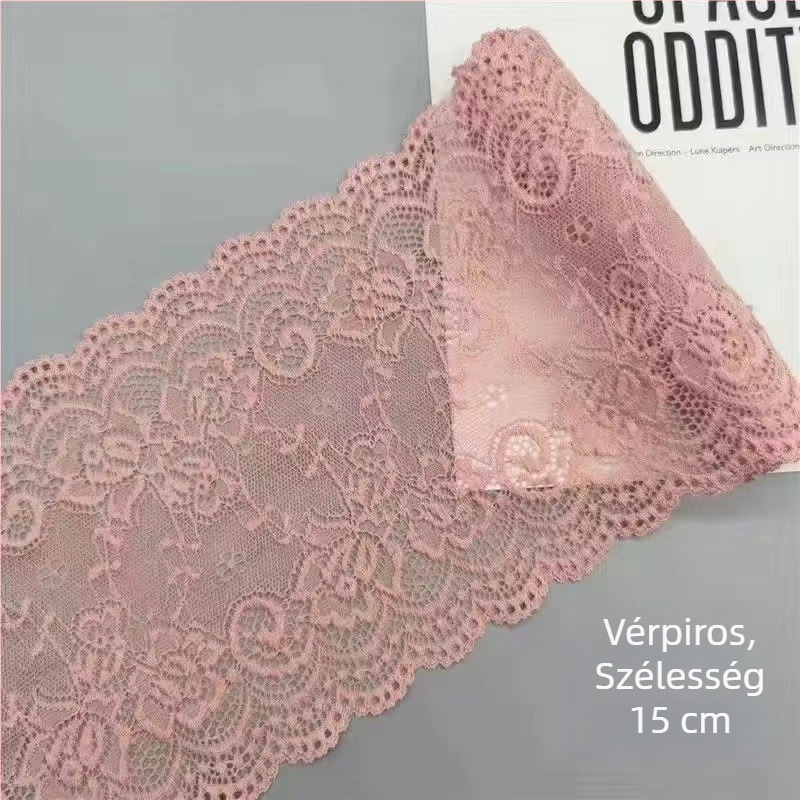 15 cm széles, puha elasztikus csipke szegély, több színű, ruhákhoz