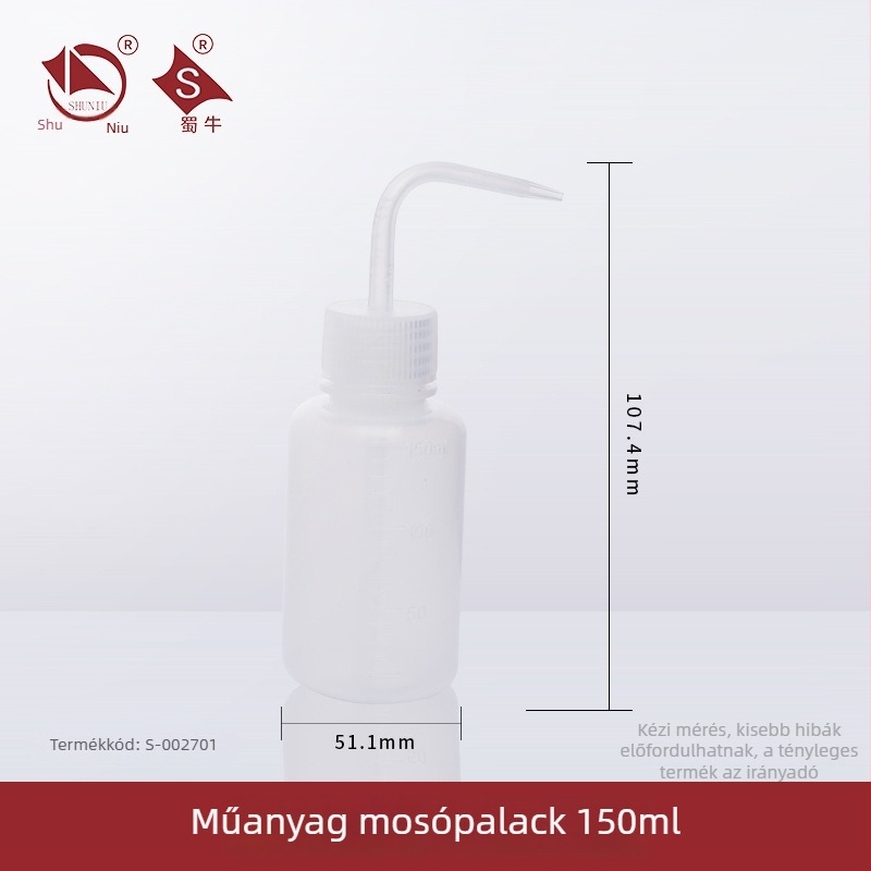 Műanyag mosóüveg ívelt kifolyóval és oldalsó csővel, laboratóriumi mosóüveg 250/500/1000 ml