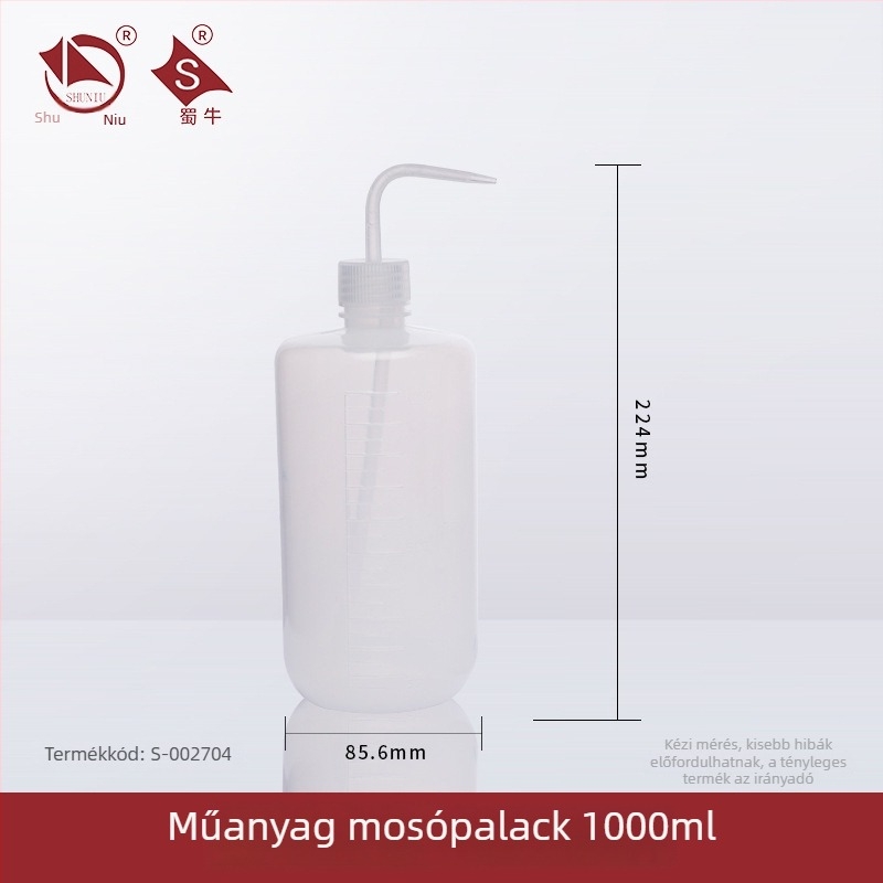 Műanyag mosóüveg ívelt kifolyóval és oldalsó csővel, laboratóriumi mosóüveg 250/500/1000 ml