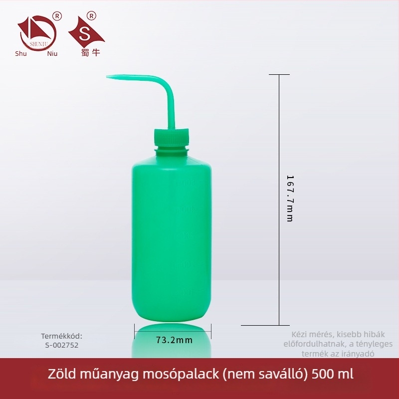 Műanyag mosóüveg ívelt kifolyóval és oldalsó csővel, laboratóriumi mosóüveg 250/500/1000 ml