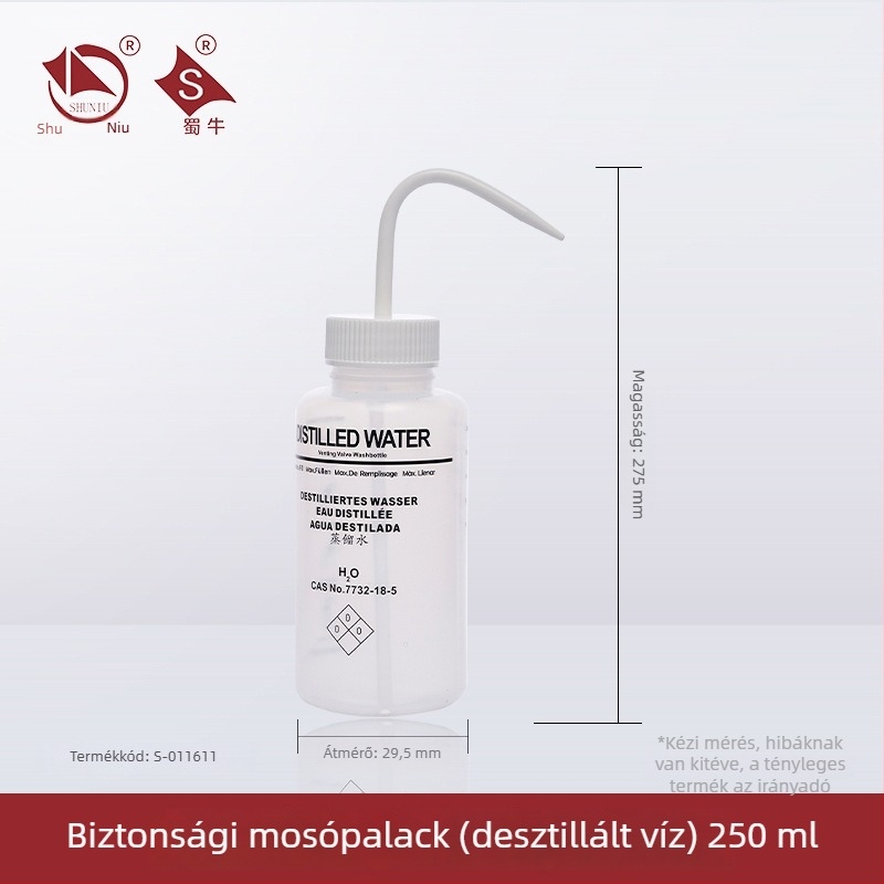 Műanyag mosóüveg ívelt kifolyóval és oldalsó csővel, laboratóriumi mosóüveg 250/500/1000 ml