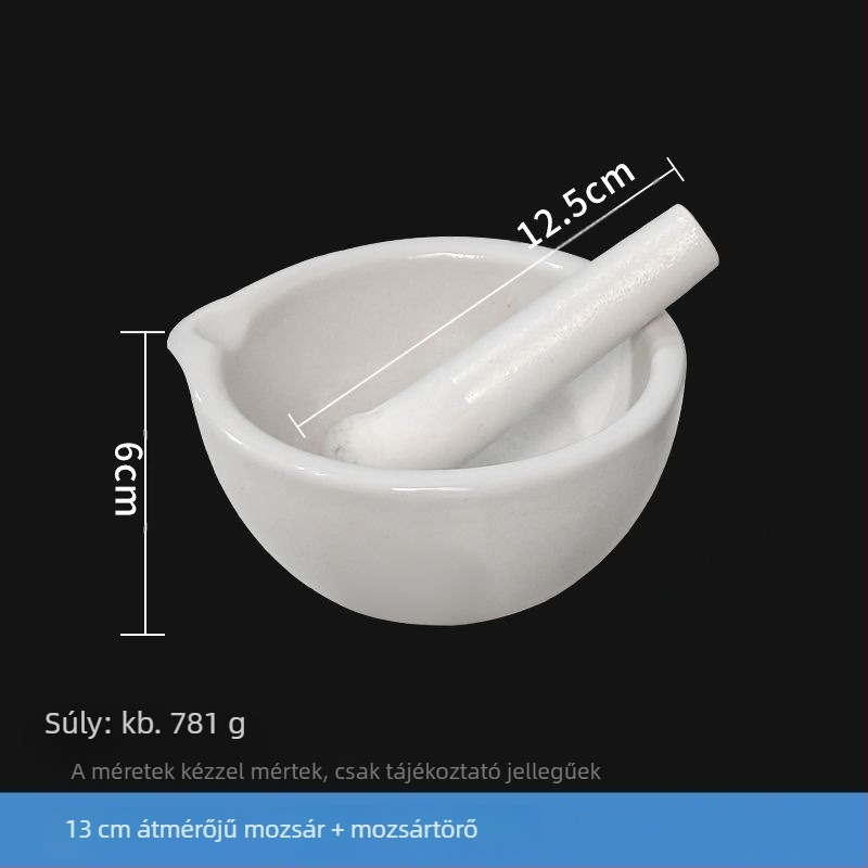 Kerámia mozsár és mozsárkanál készlet, méretek 60–305 mm, tartalmaz őrlő rudakat