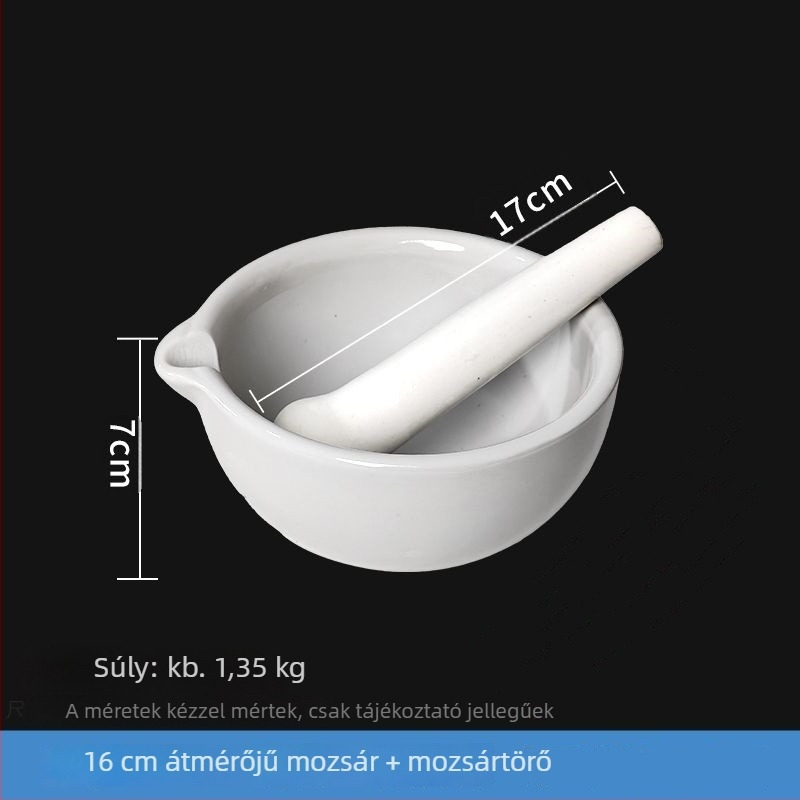 Kerámia mozsár és mozsárkanál készlet, méretek 60–305 mm, tartalmaz őrlő rudakat