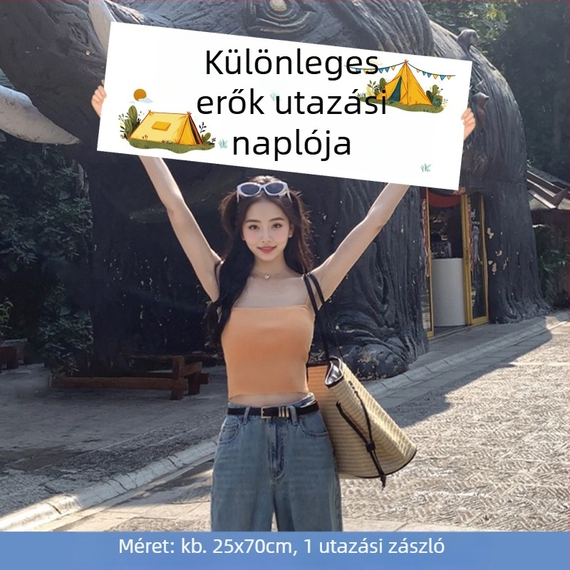 Kültéri kempinghez készült, kézben tartott kis zászló — trendi, hangulatos fotórekvizit utazásokhoz, csapatépítéshez, túrákhoz és tengerparti fotózáshoz