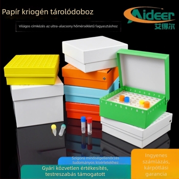 81‑helyes papíralapú kriobox fedéllel, vízálló, 5 ml, 1.8 ml, 1.5 ml és 2 ml centrifugacsövekhez.