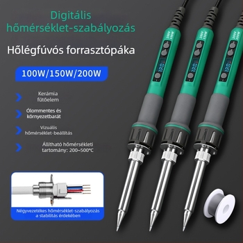 Digitális kijelzős, nagy teljesítményű állítható hőmérsékletű forrasztópisztoly, hosszú élettartam, 100–200 W, pengés és patkó alakú csúccsal, ipari színvonalú forrasztópisztoly
