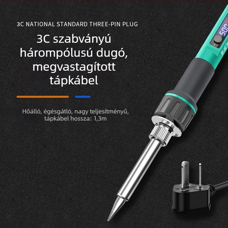Digitális kijelzős, nagy teljesítményű állítható hőmérsékletű forrasztópisztoly, hosszú élettartam, 100–200 W, pengés és patkó alakú csúccsal, ipari színvonalú forrasztópisztoly