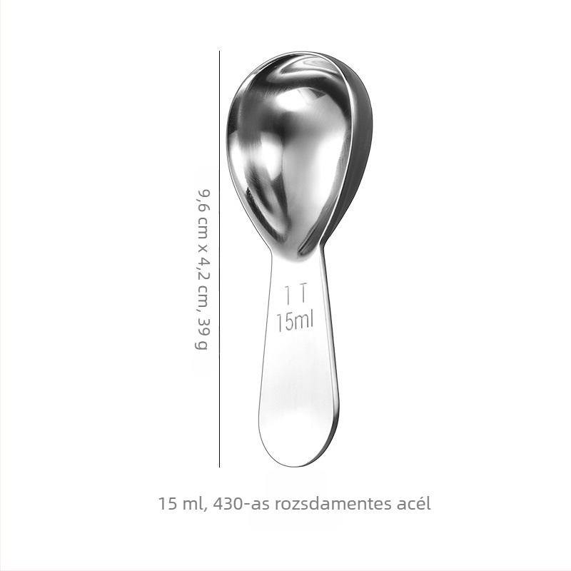 304 rozsdamentes acél kávéőrlemény mérőkanál 30 ml és 15 ml skálával – mérőeszköz kávébabok mérésére