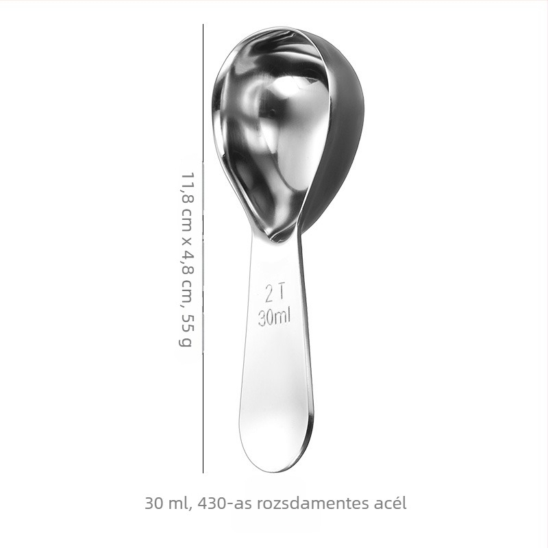304 rozsdamentes acél kávéőrlemény mérőkanál 30 ml és 15 ml skálával – mérőeszköz kávébabok mérésére