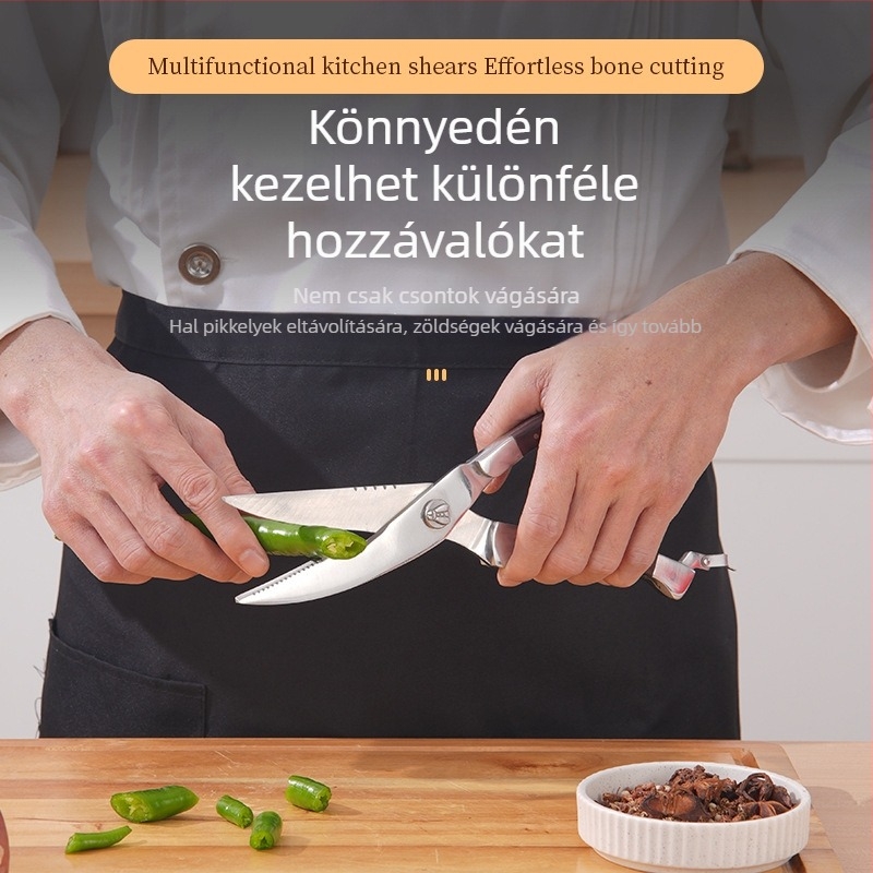 Rozsdamentes acél konyhai olló, többfunkciós csont- és húsdaraboláshoz, baromfira és grillhez