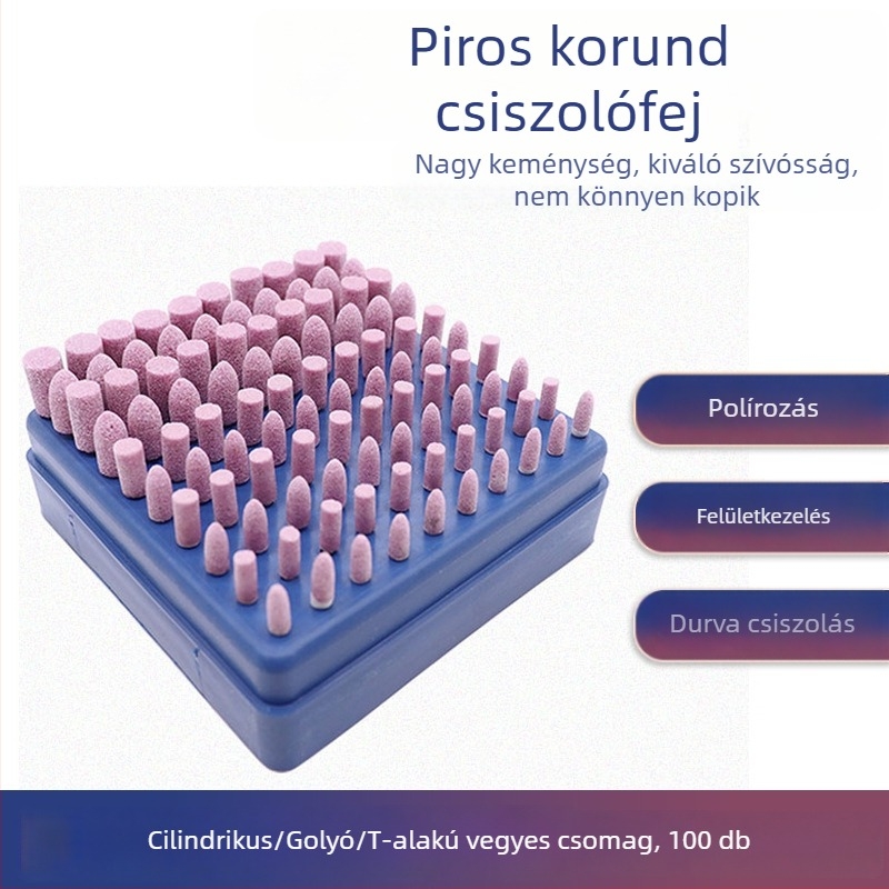 3 mm-es szárú polírozó fej készlet — kis polírozó fej piros korundummal, elektromos csiszolóhoz