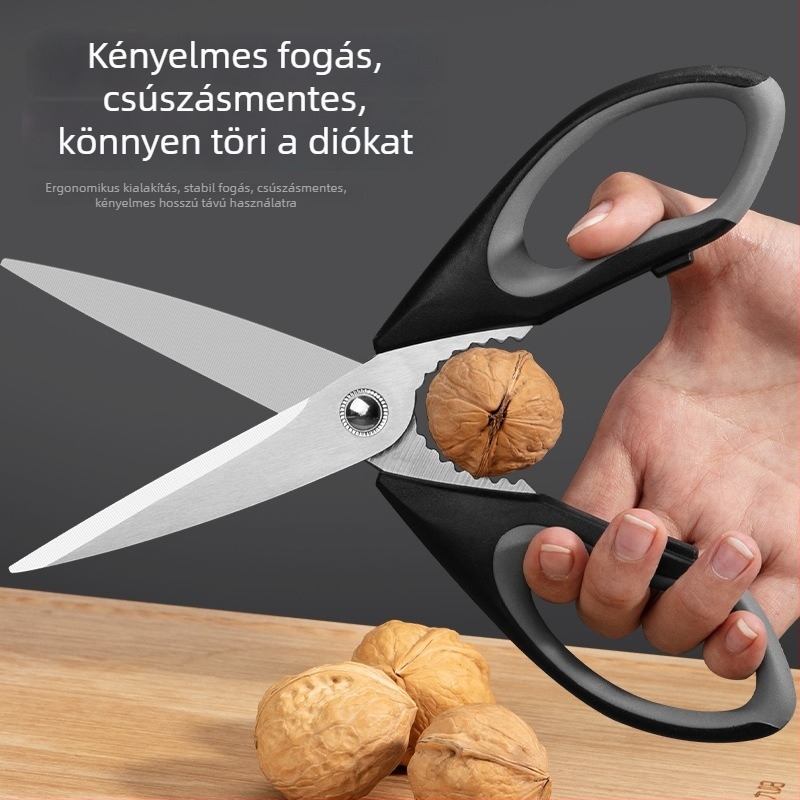 Rozsdamentes acélból készült konyhai olló, többfunkciós, hosszú, erős az élelmiszerekhez és zöldségekhez.