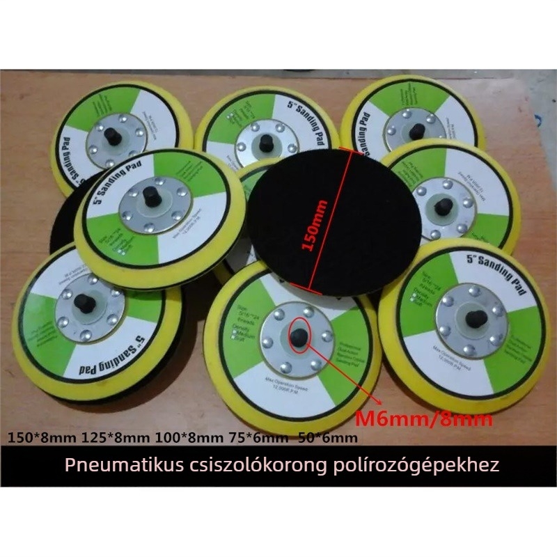 Pneumatikus ragasztókorongos csiszolóalap 2–6 hüvelykes korongokhoz, polírozó felülettel.