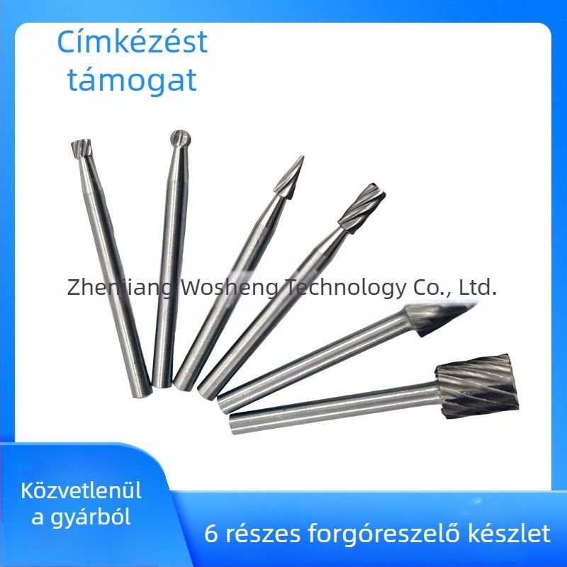 6 darabos gyors acélból készült forgó burr-készlet faipari felhasználásra — csiszoló/gravírozó fejek, különleges formájú fejek, 3,17 mm-es tengely